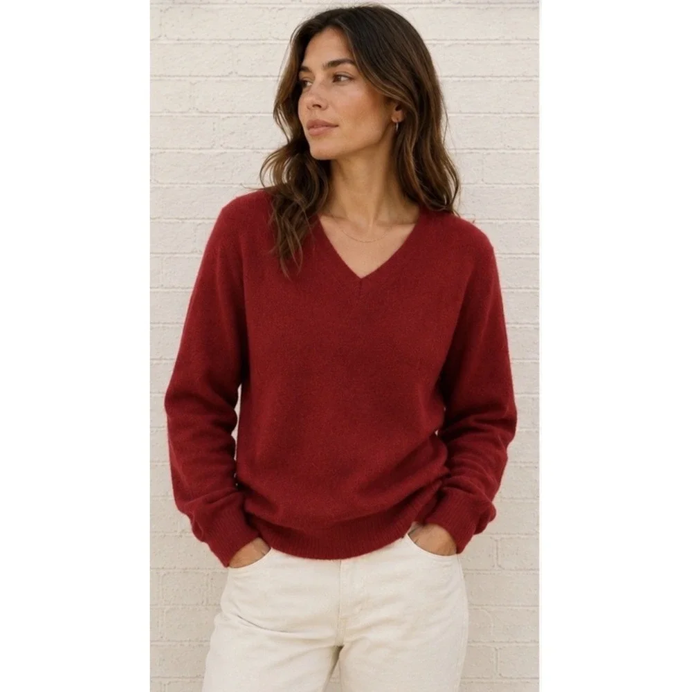 Handmade Peruvian Connection 100% Alpaca V Neck Sweater Red Womens Unisex Size M